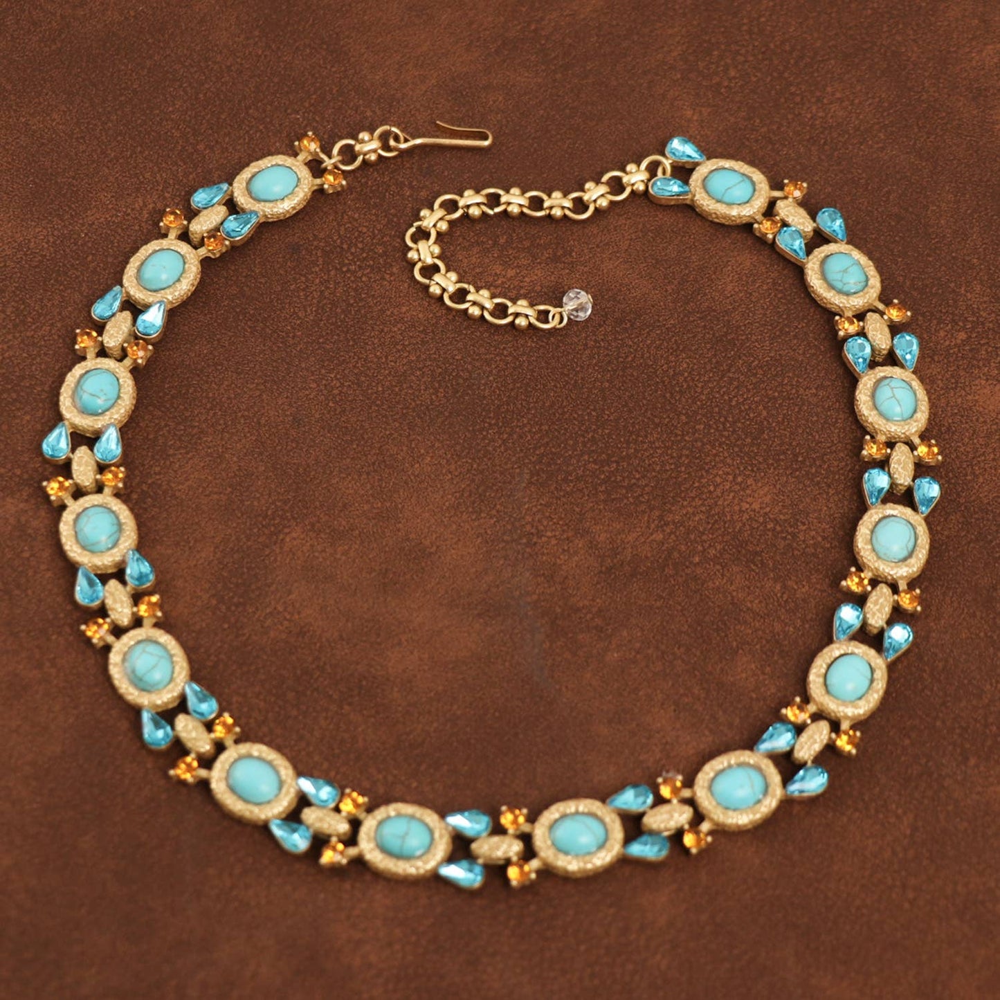 Vintage 18K Gold-Plated Turquoise & Crystal Necklace