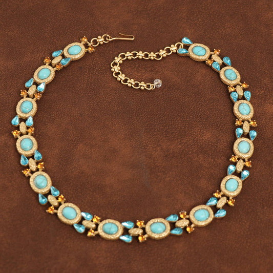 Vintage 18K Gold-Plated Turquoise & Crystal Necklace