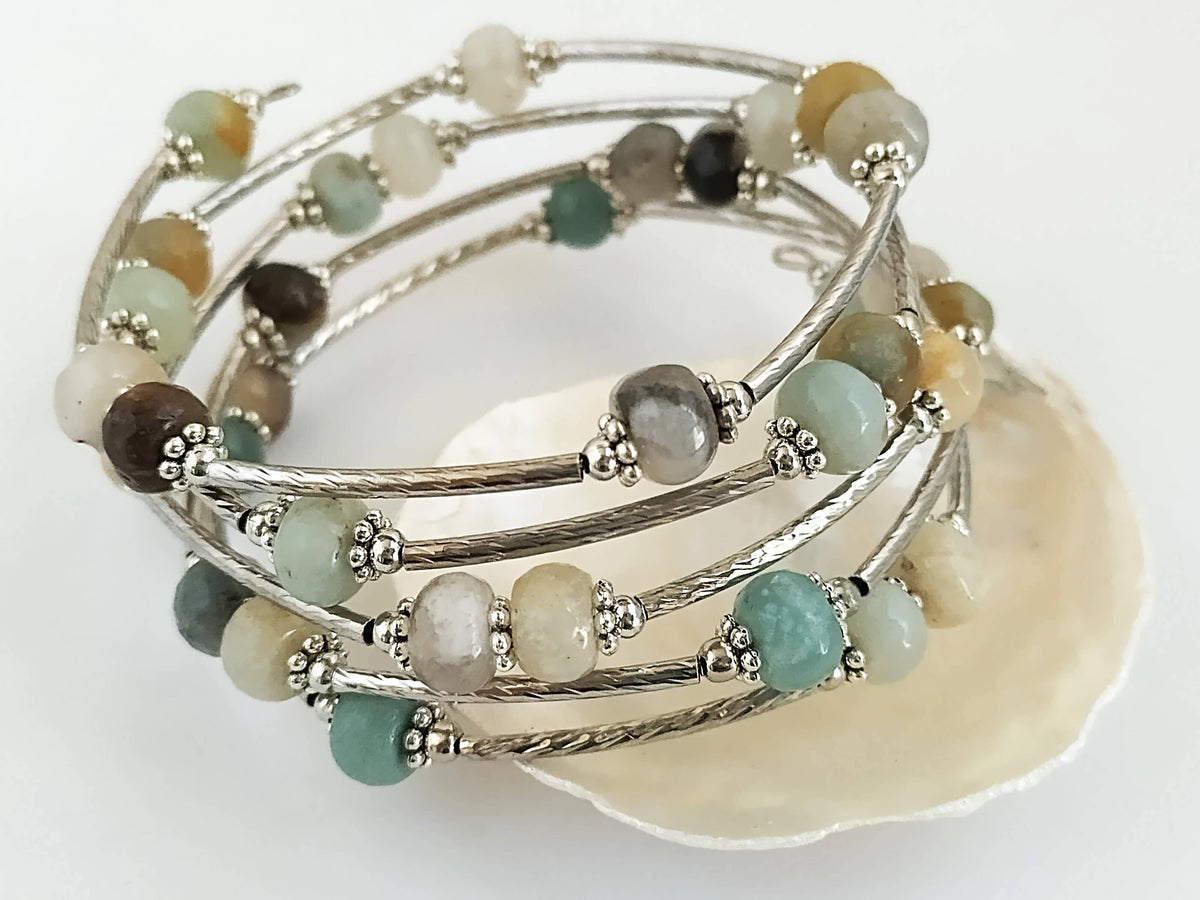 Gemstone  Wrap Bracelet, Amazonite Stone Bracelet : 3