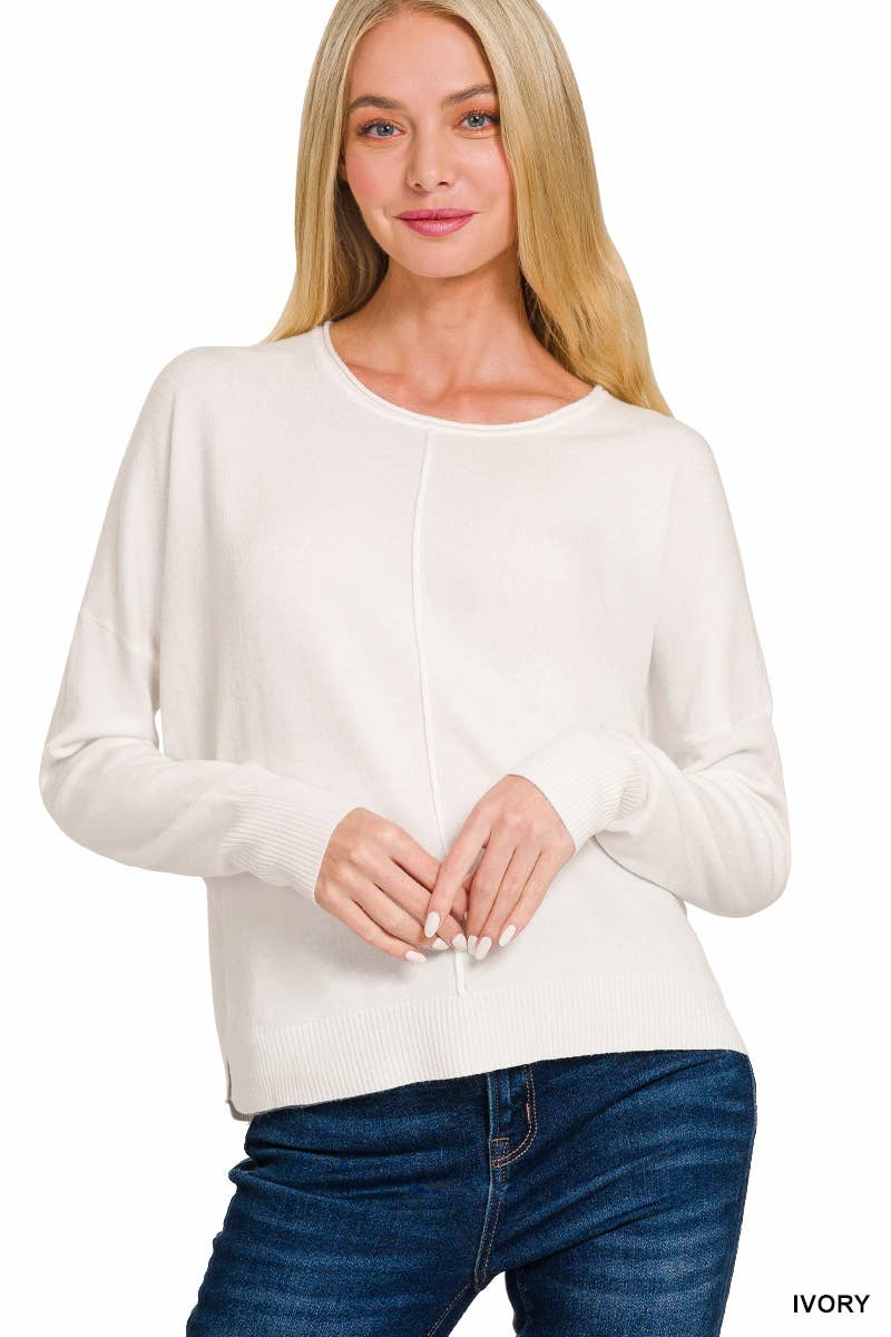 `Viscose Front Seam Round Neck Sweater Zenana: TURQUOISE-172357 / S