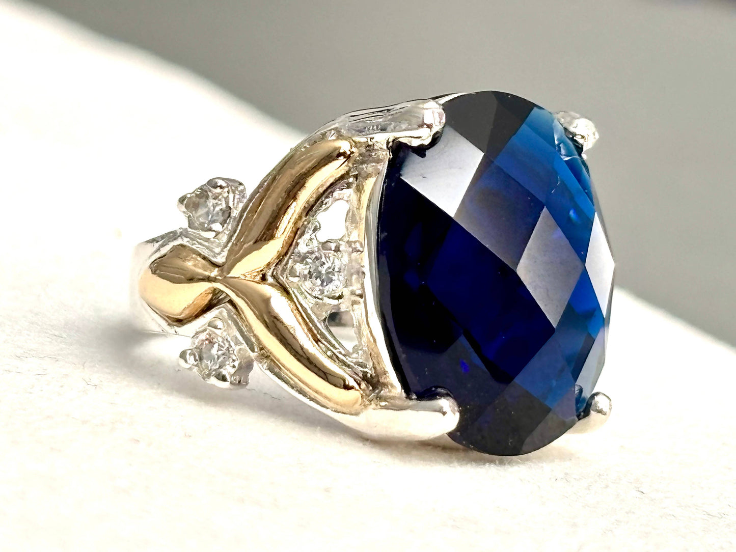 925 Sterling Silver Ring with 10K Gold Accents  Blue Quartz: 7