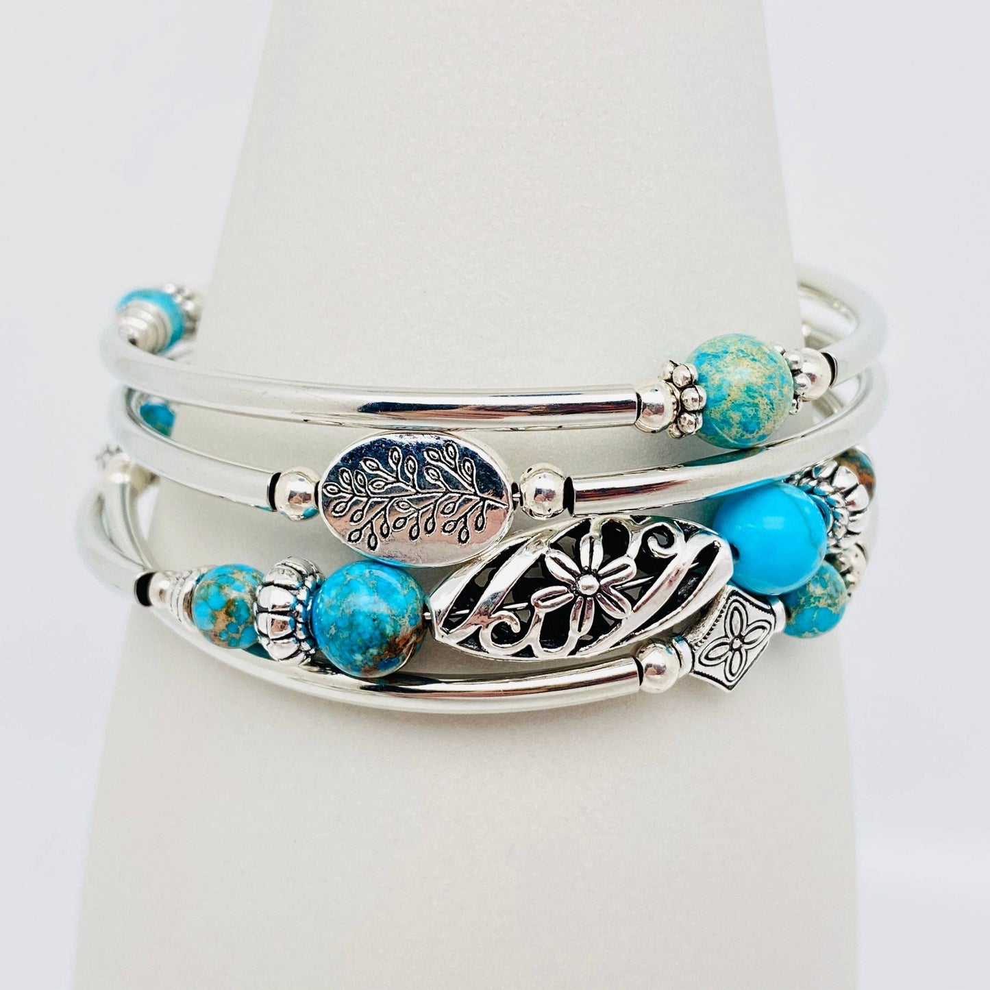 Natural Stone Wrap Beaded Bracelet Bangle: Turquoise