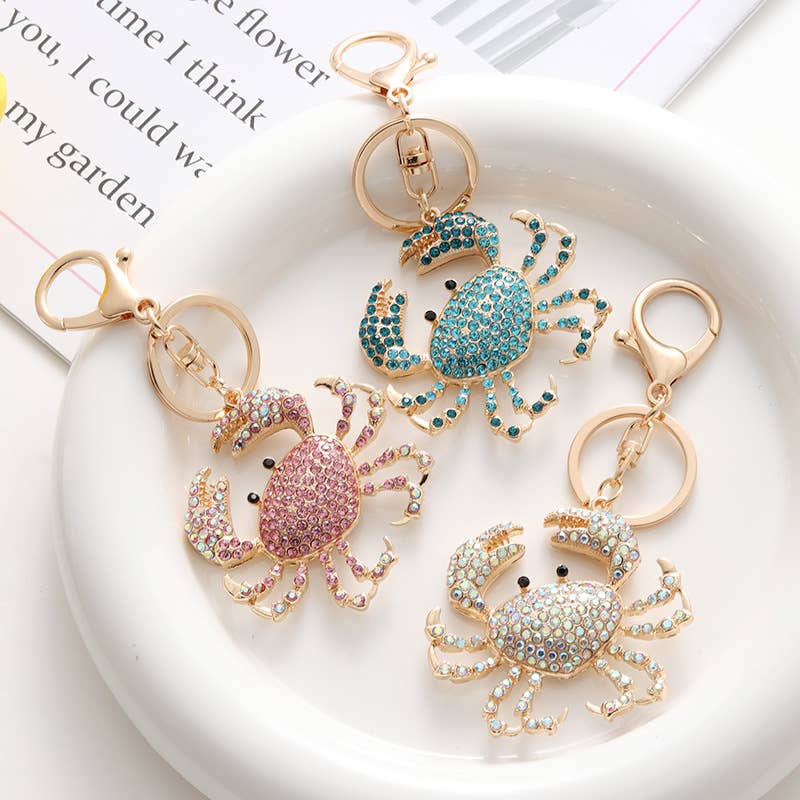 Metal Colorful Crab Keychain Bag Charm: Pink
