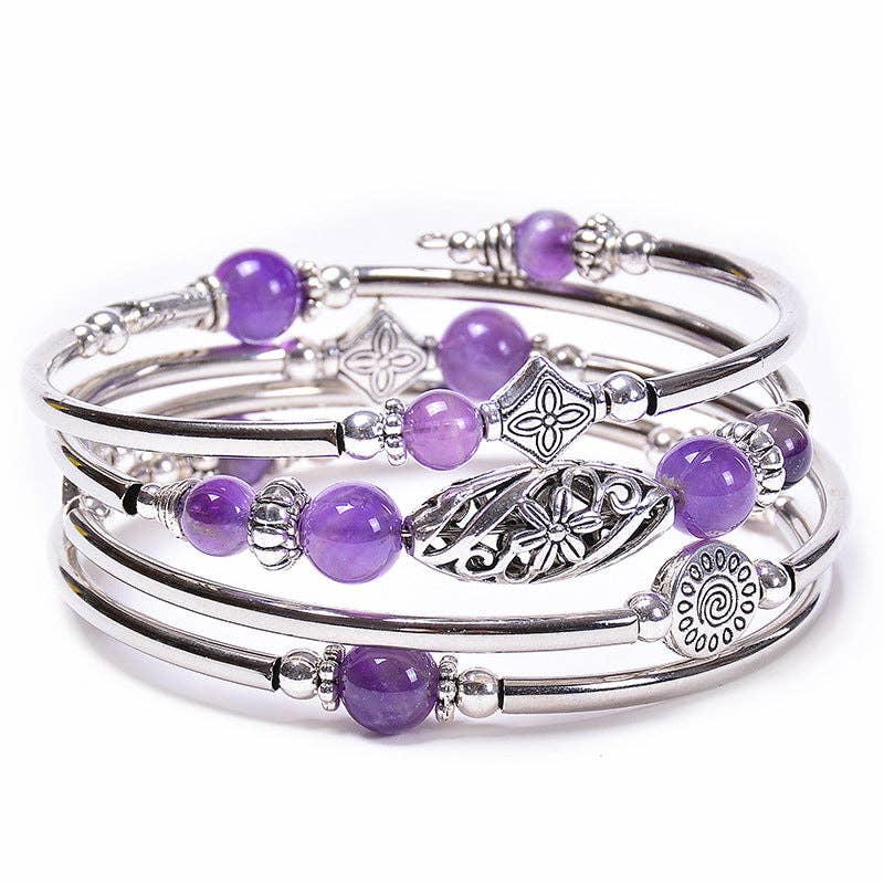 Natural Stone Wrap Beaded Bracelet Bangle: Volcanic stone