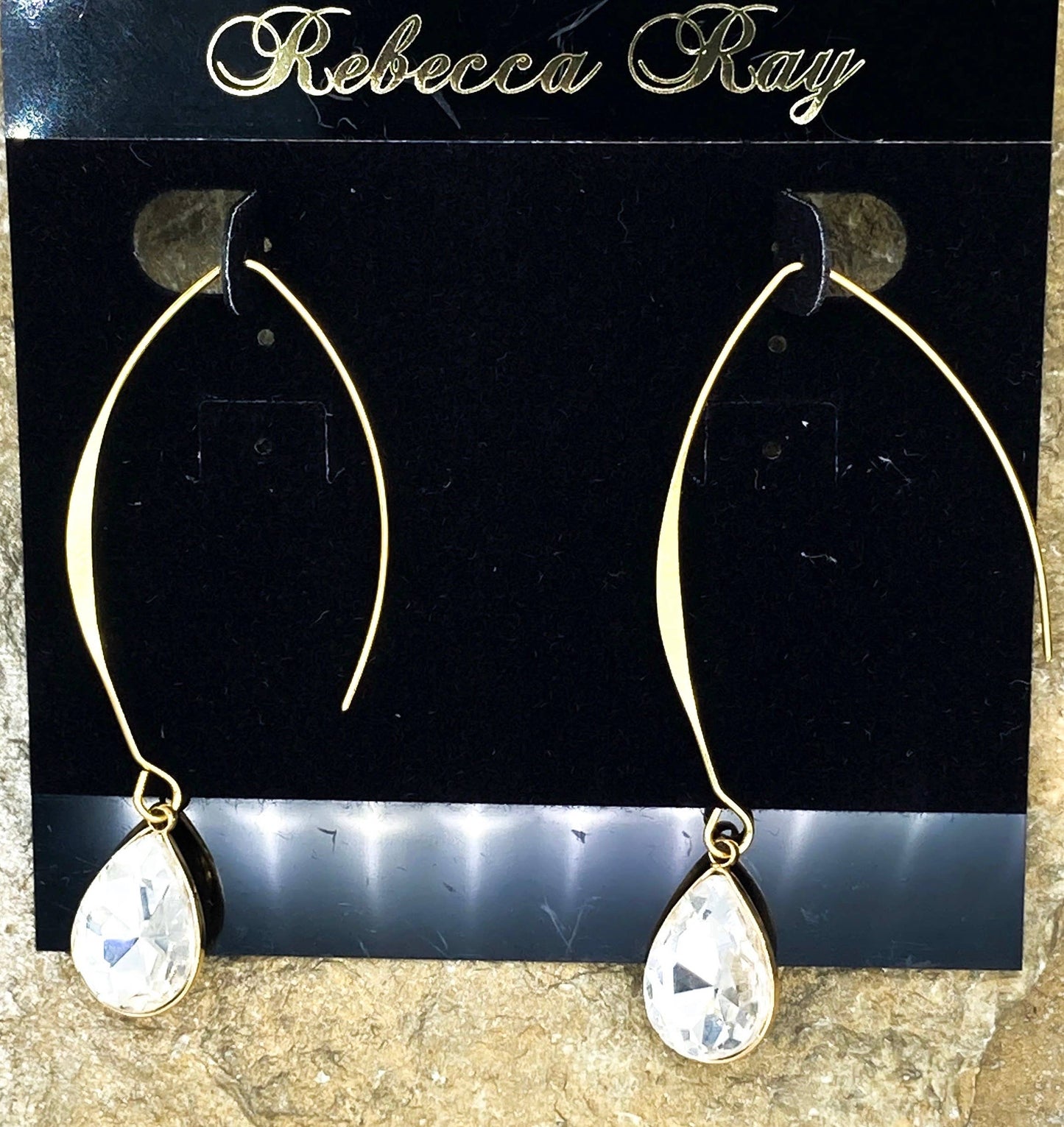 Gold Linear Earring with Crystal Teardrop: White