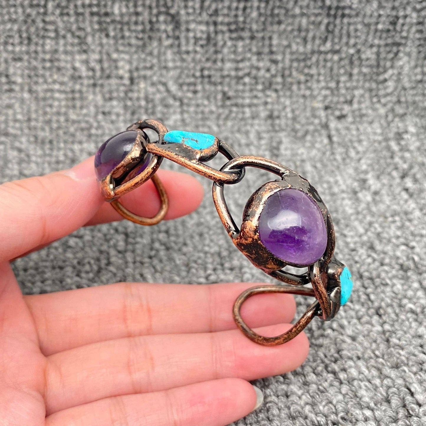 CS - Amorphous Amethyst & Turquoise Adjustable Cuff Bangle