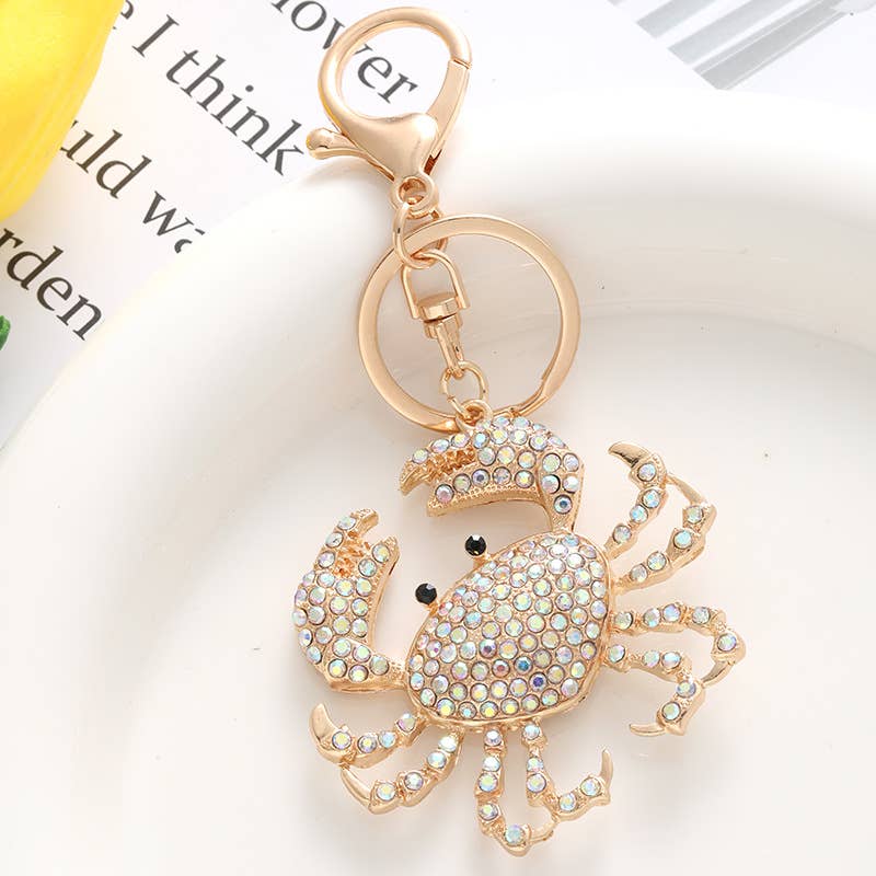Metal Colorful Crab Keychain Bag Charm: Pink