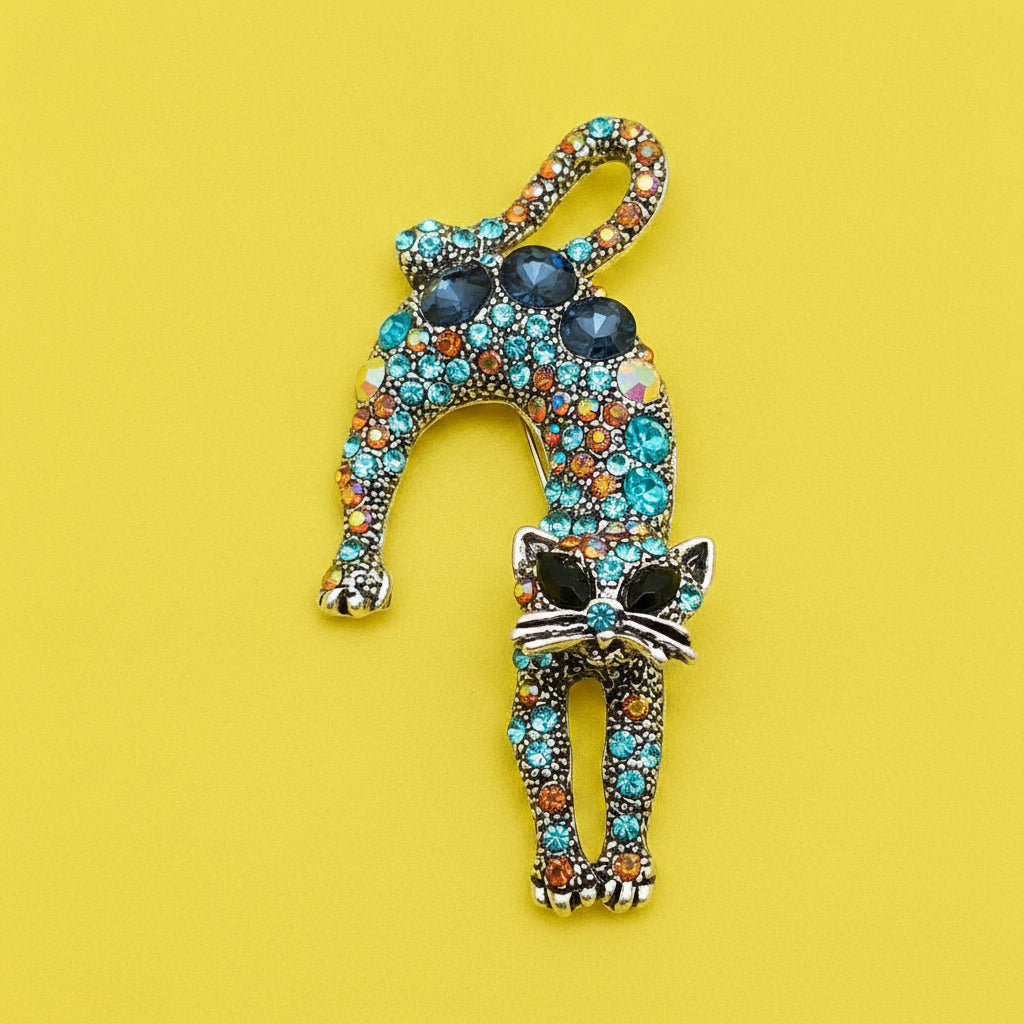 Colorful Rhinestone Creative Lazy Cat Brooch