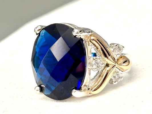 925 Sterling Silver Ring with 10K Gold Accents  Blue Quartz: 7