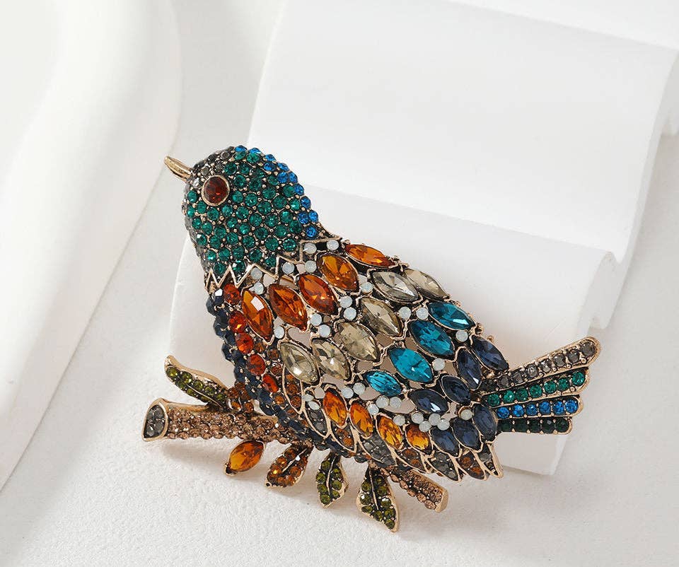 Retro Full Rhinestone Magpie Brooch Stylish Big Bird Jacket Pin: Large Champagne