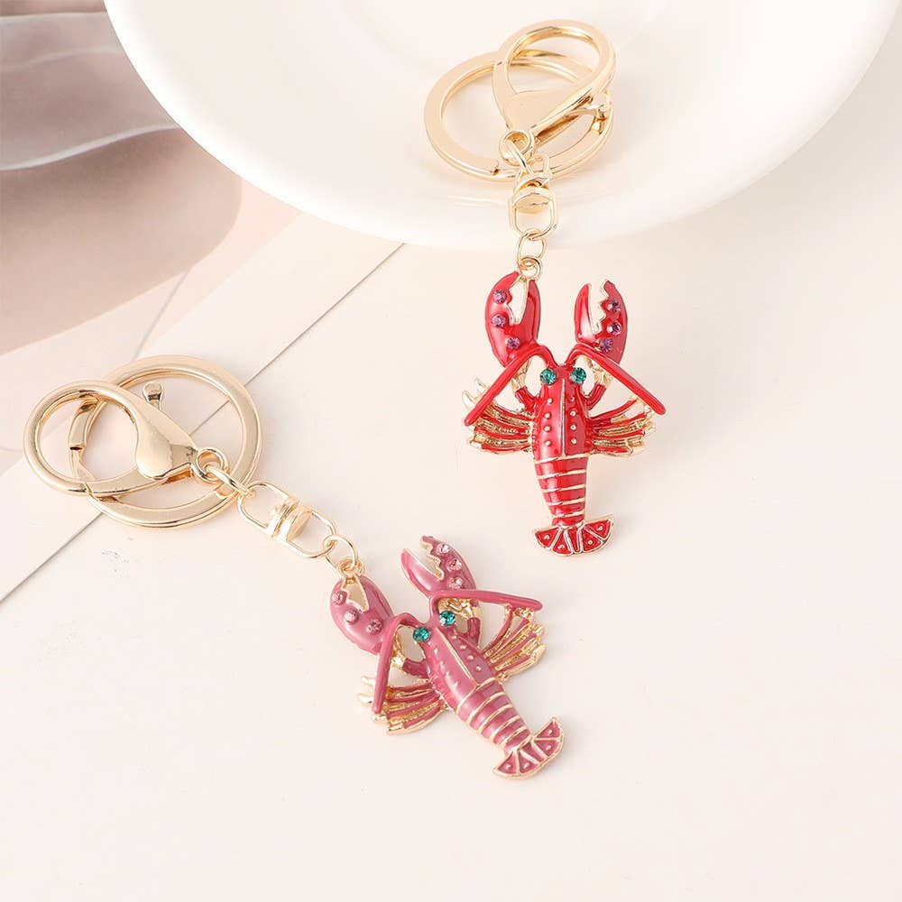 Creative Diamond-Studded Crayfish Keychain Bag Charm: Red / M