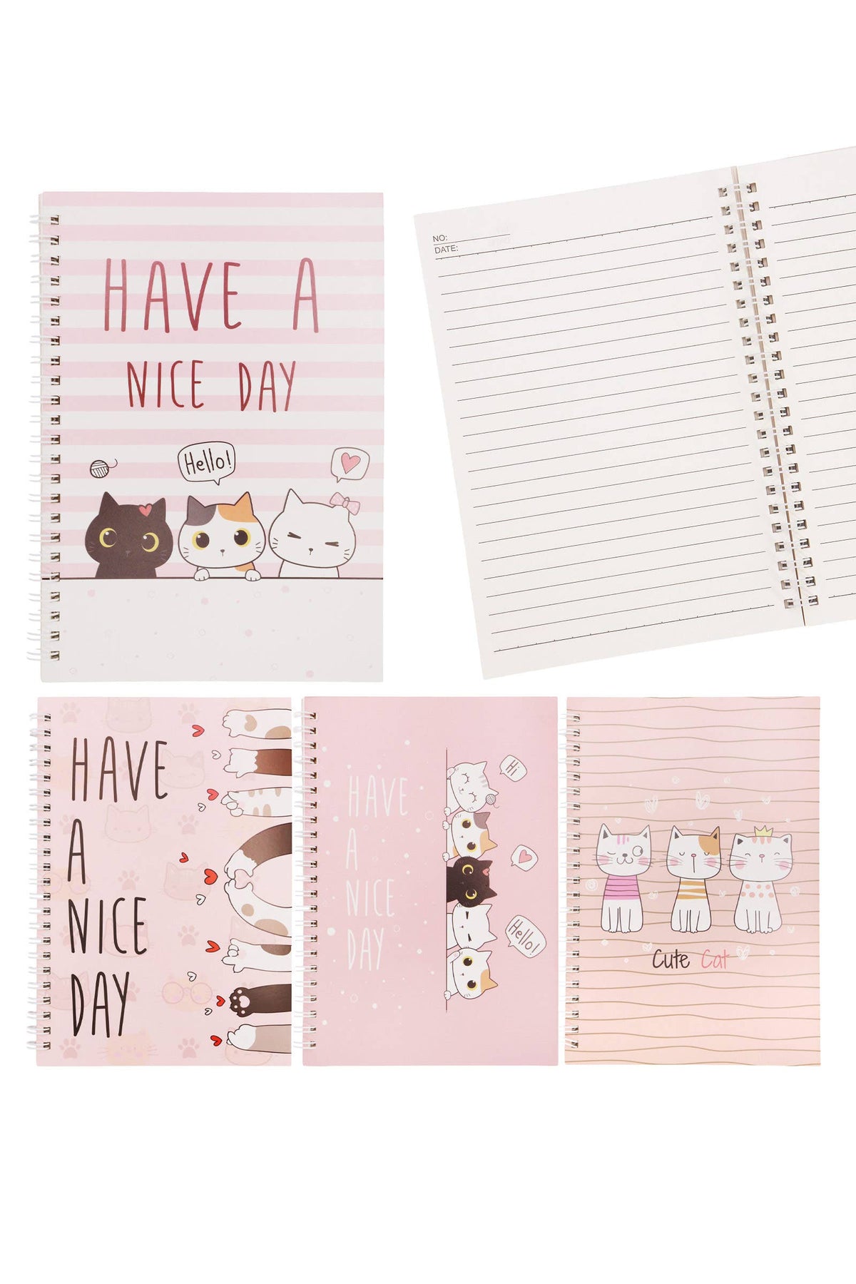 Cute Cat A5 Spiral Bound Notebook - 12 Pcs: ASSORTED / ONE SIZE
