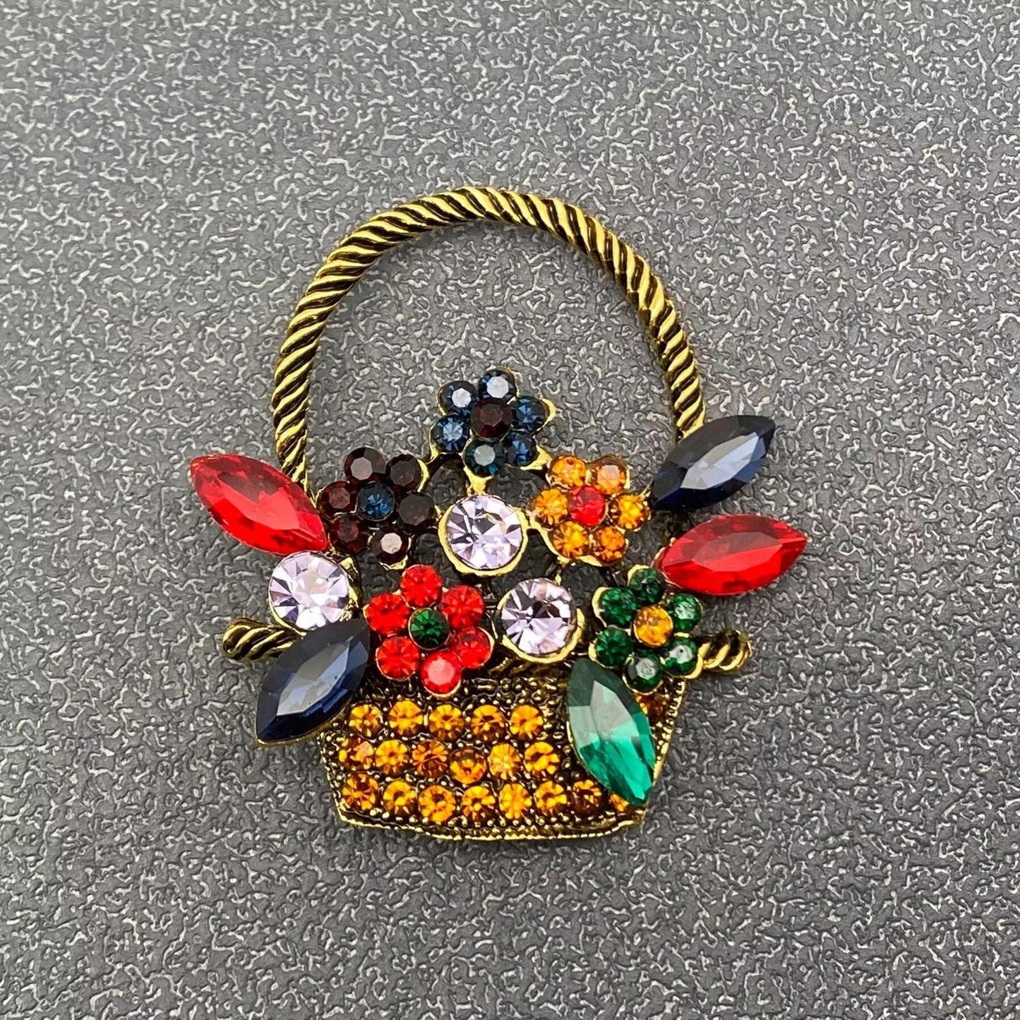 Multicolor Rhinestone Basket Flower Brooch Pin