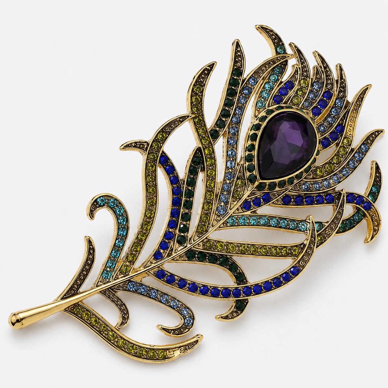 Majestic Crystal Peacock Brooch Pin: A1