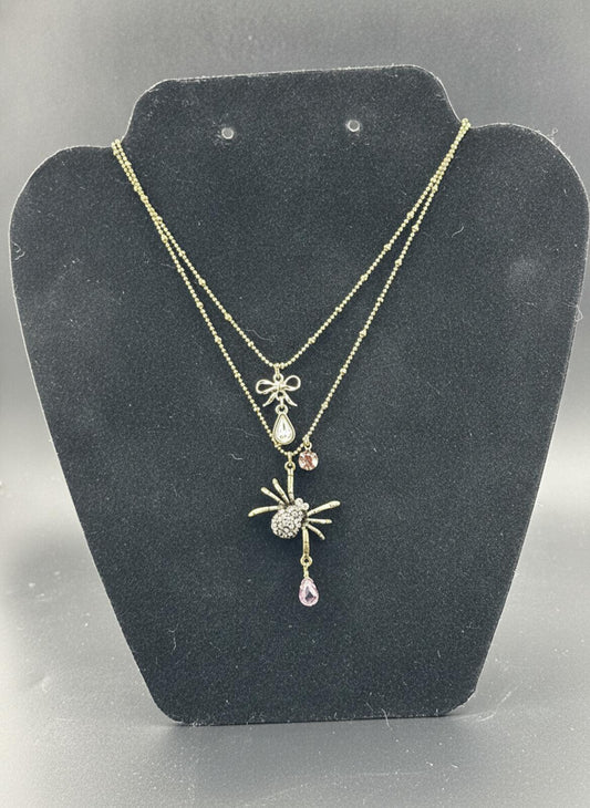 Betsey Johnson Double Layer Spider Pendant Necklace