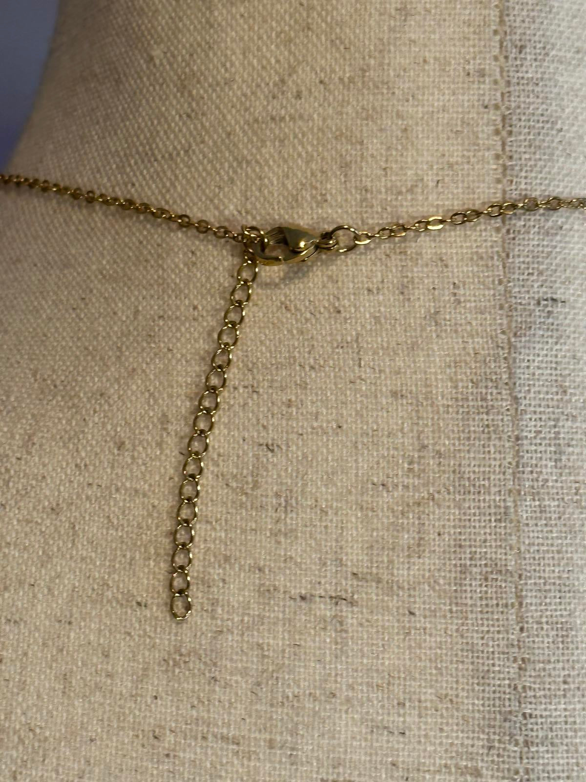 Gold Tone Four Leaf Clover Pendant Necklace with Rhinestones