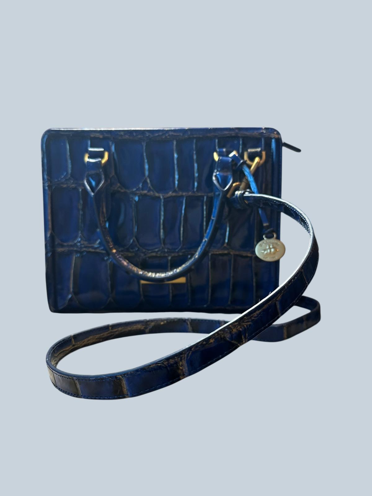 Brahmin Duo Navy Blue Croc-Embossed Leather Satchel & Wallet