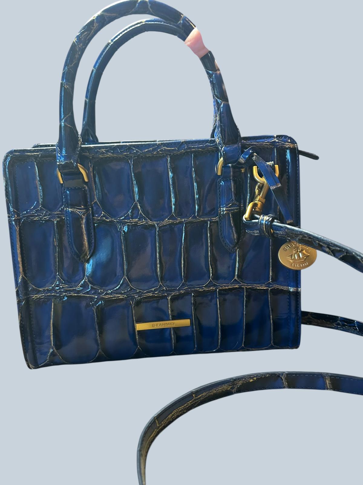 Brahmin Duo Navy Blue Croc-Embossed Leather Satchel & Wallet