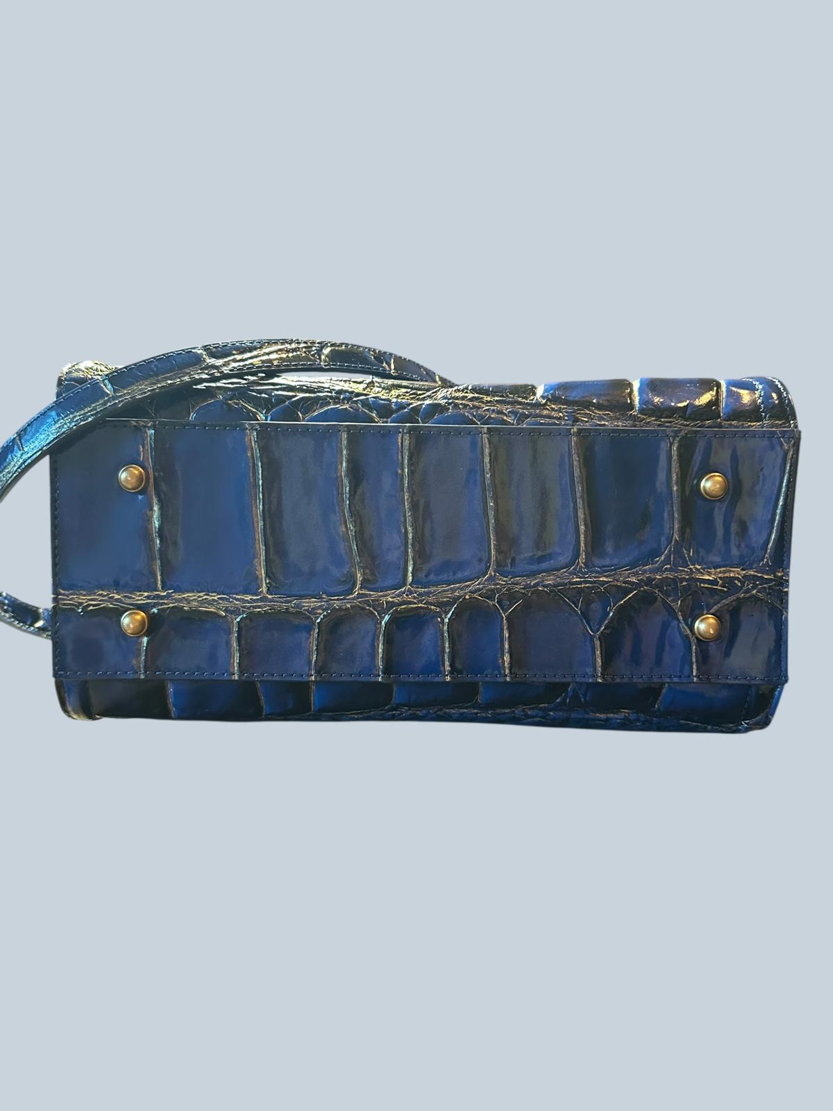 Brahmin Duo Navy Blue Croc-Embossed Leather Satchel & Wallet