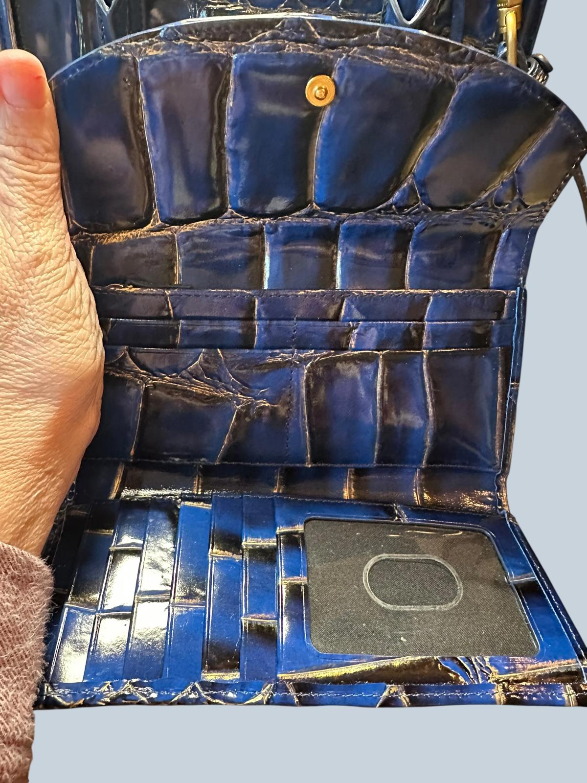 Brahmin Duo Navy Blue Croc-Embossed Leather Satchel & Wallet