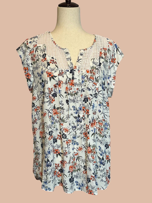 Daniel Rainn Floral Crochet Detail Blouse, Size Large