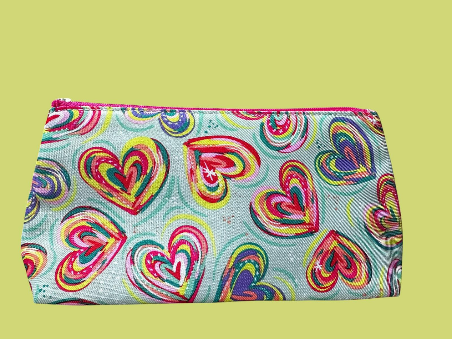 Clinique Heart Print Zip Cosmetic Pouch and Bottles