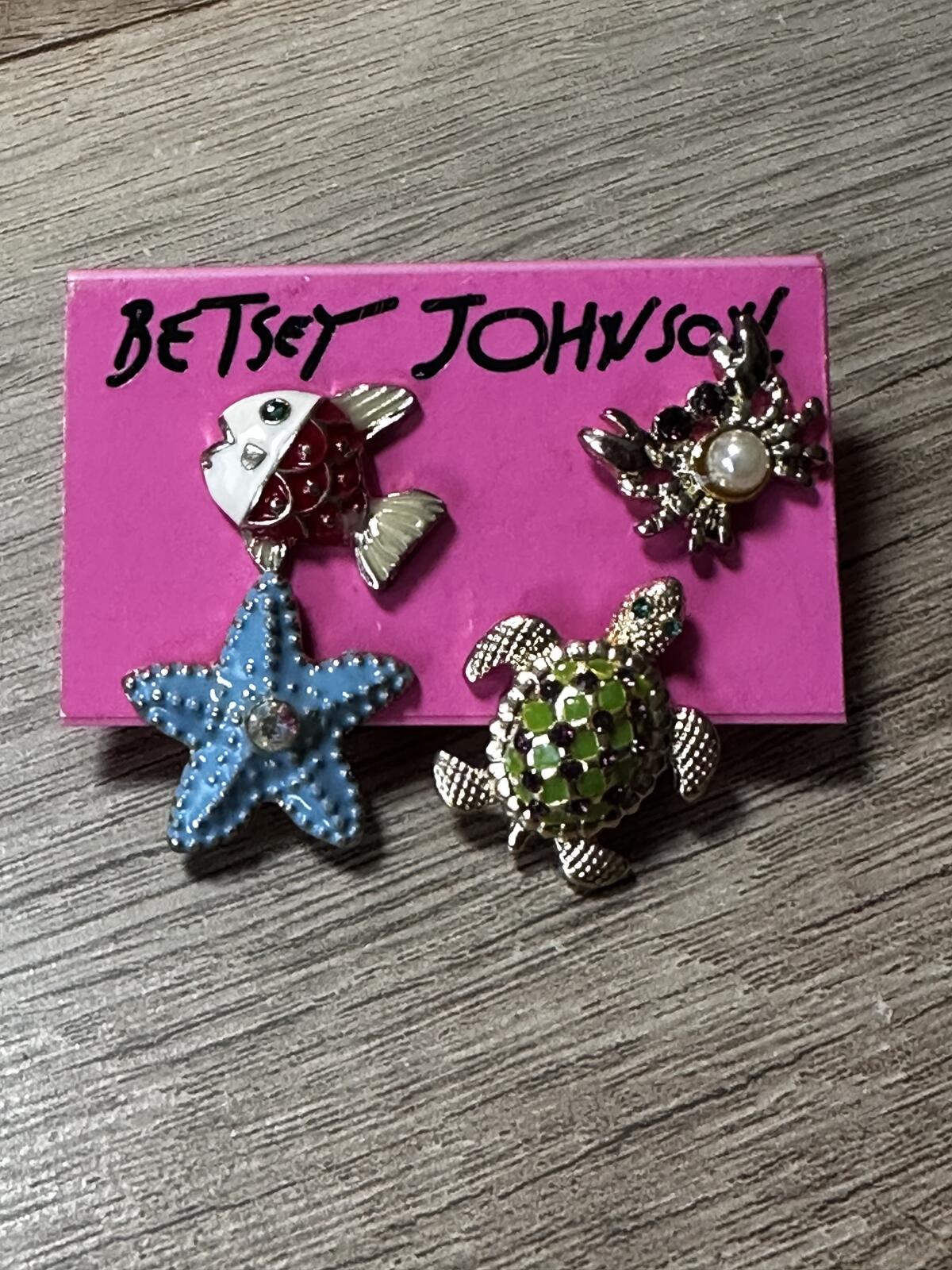 Betsey Johnson 2-Pair Sea Life Stud Earring Set on Pink Card