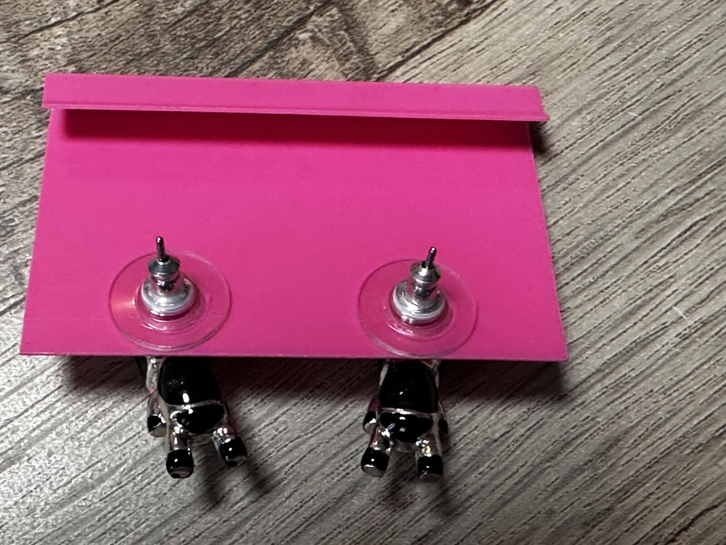 Betsey Johnson Cow Stud Earrings Black Pink Silver Novelty