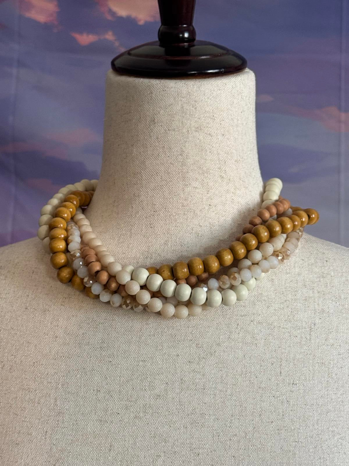 Cato Multi-Strand Beaded Necklace in Neutral Tones