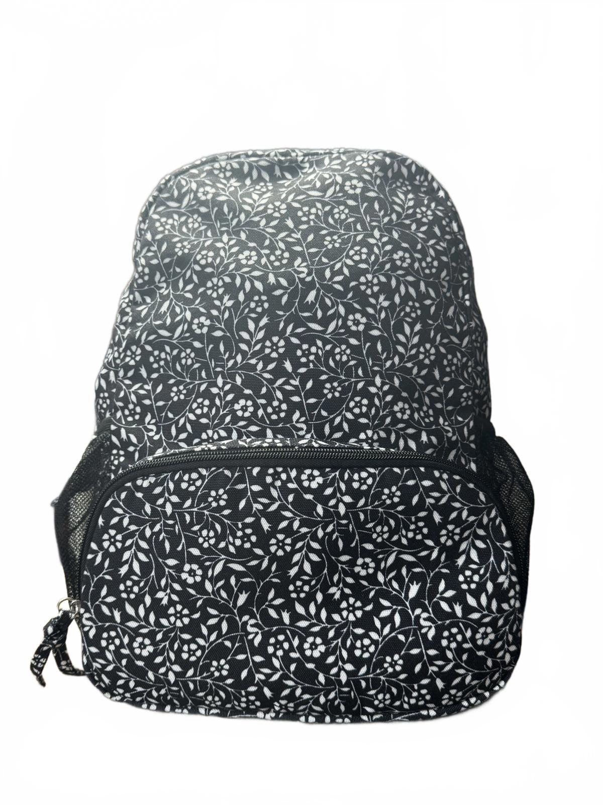 Black and White Floral Pattern Backpack