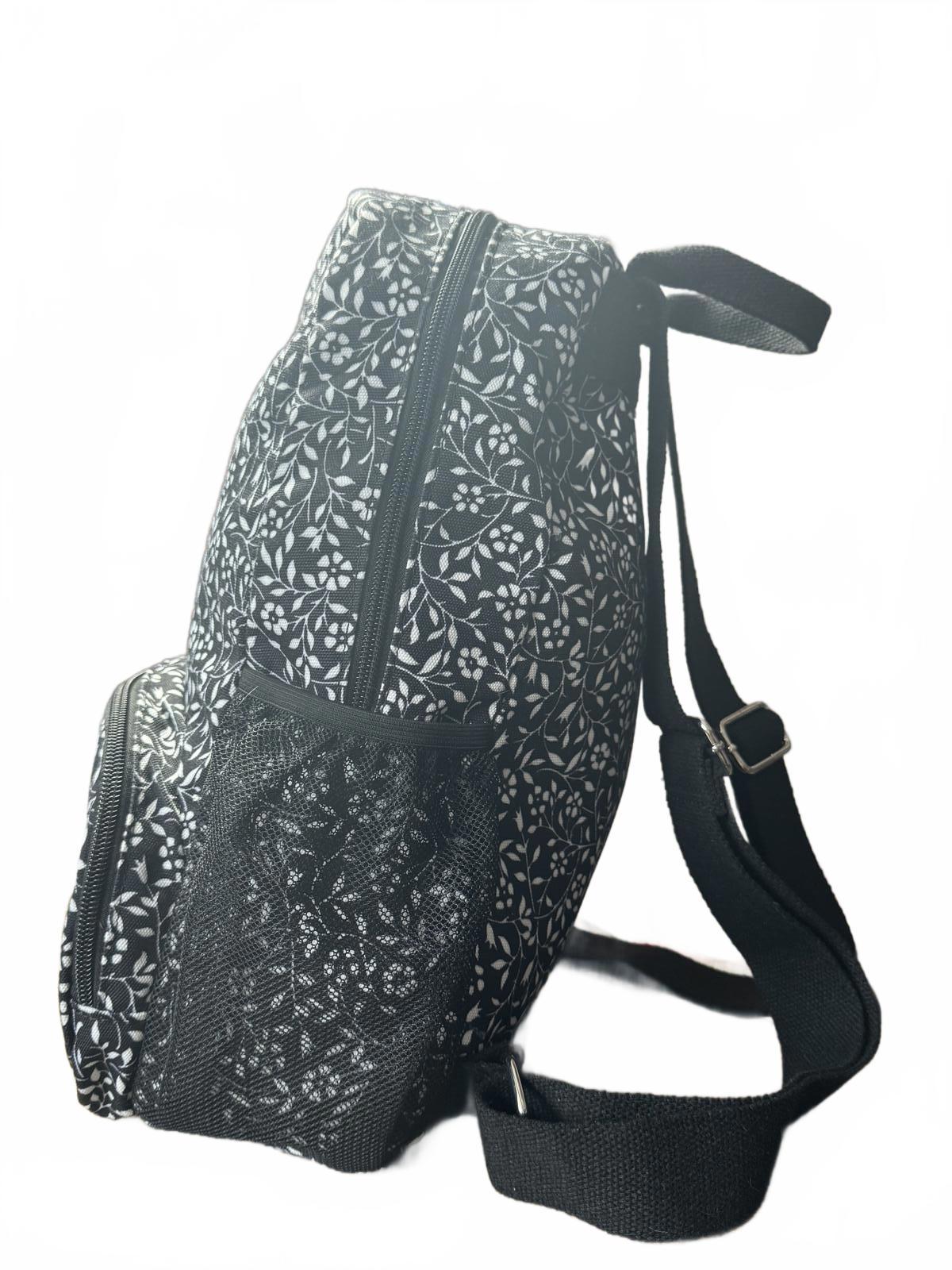 Black and White Floral Pattern Backpack