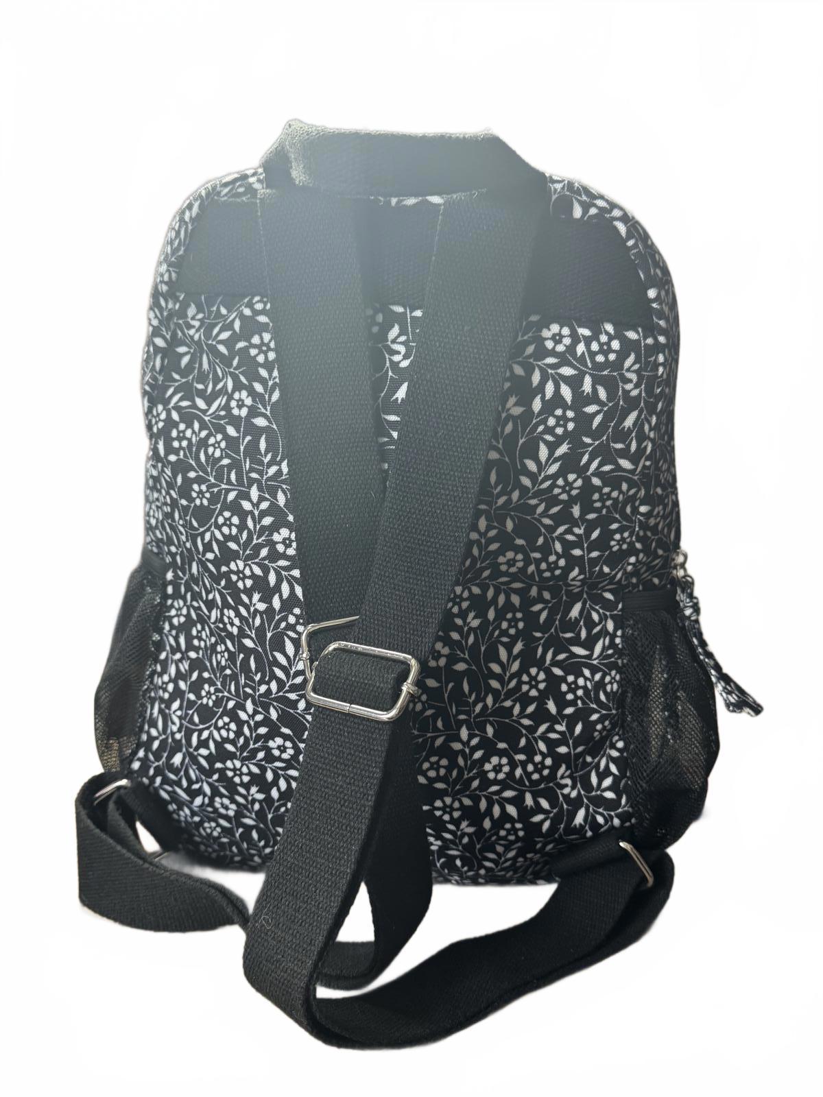 Black and White Floral Pattern Backpack