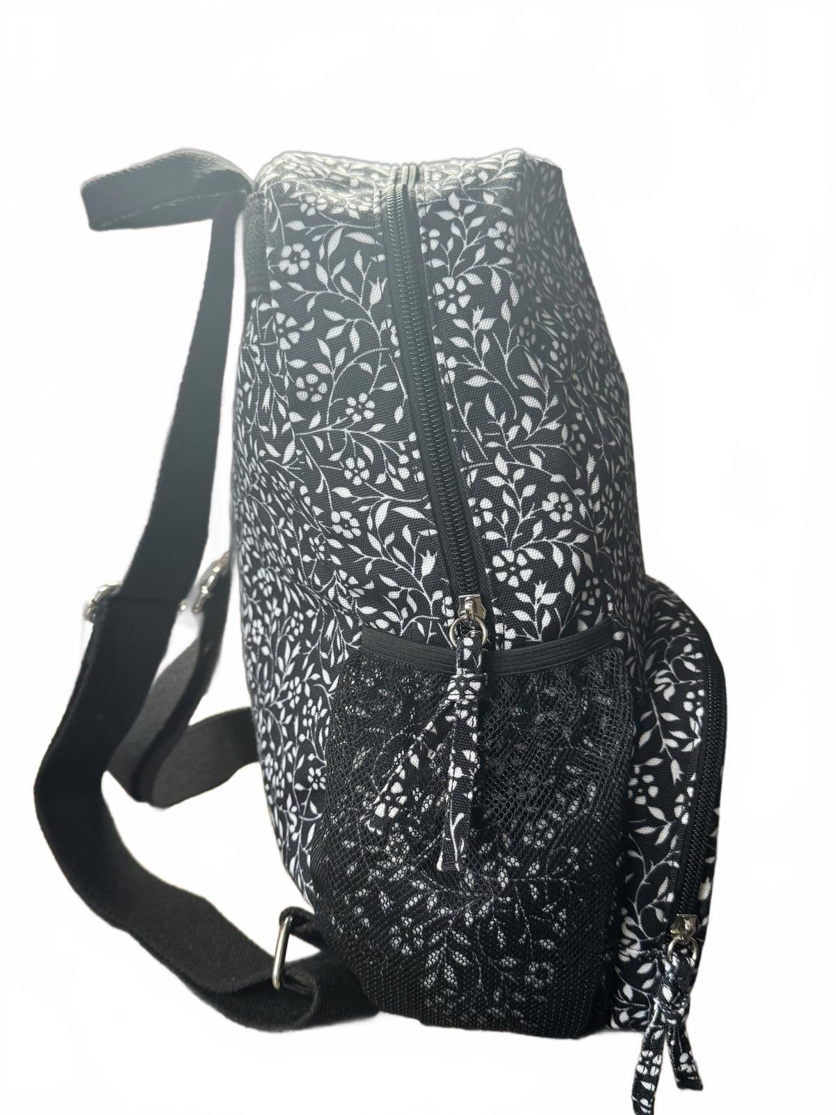 Black and White Floral Pattern Backpack