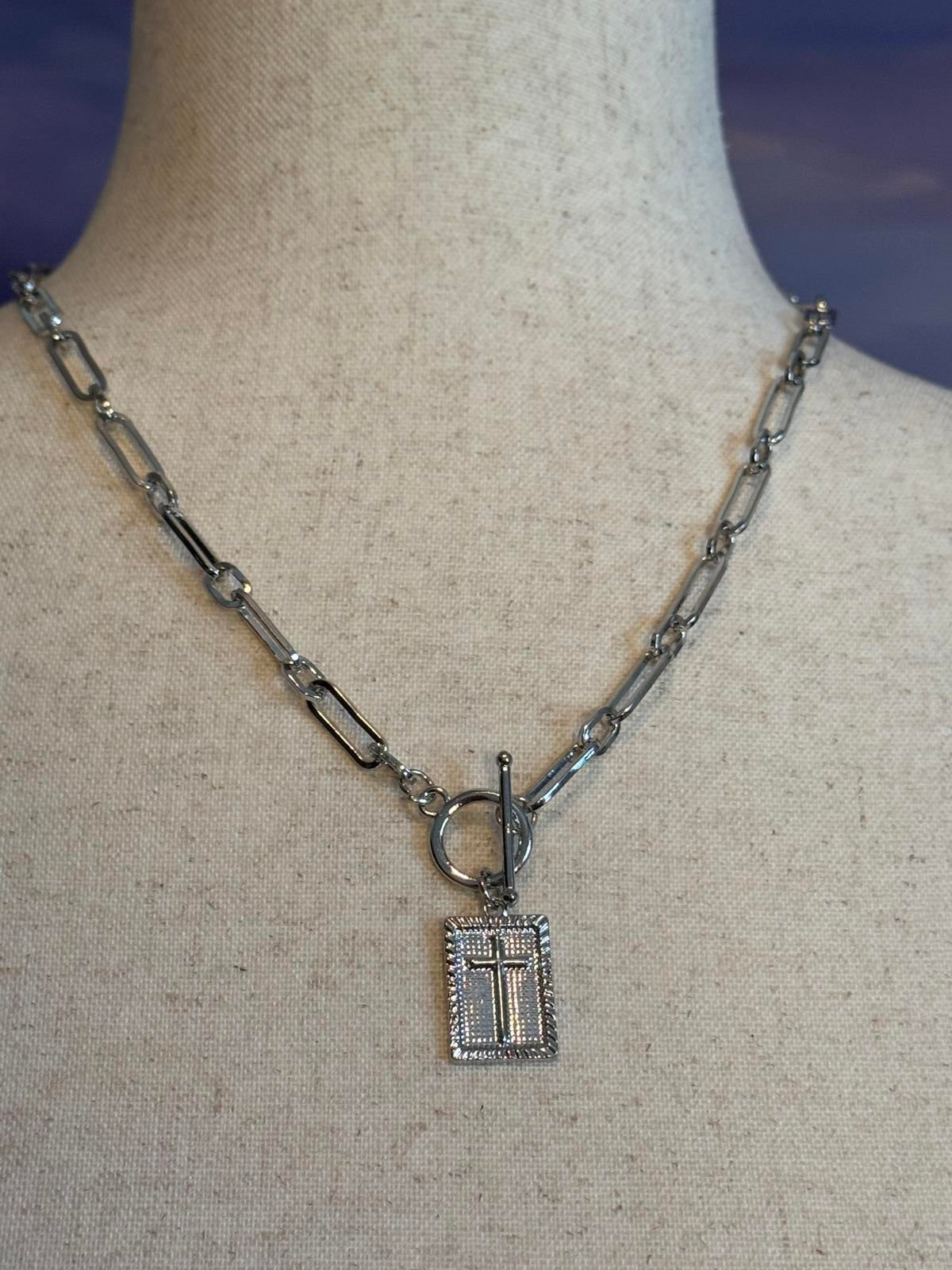Stainless Steel Silver Chain Necklace with Cross Pendant
