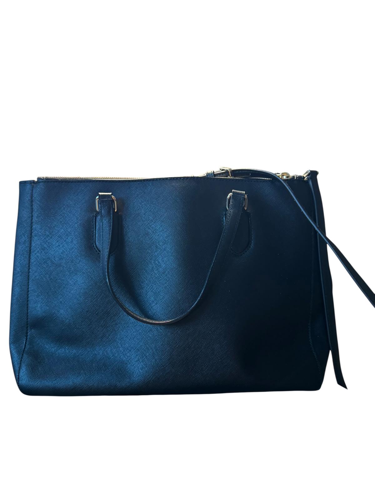 Kate Spade Black Leather Tote Bag with Blue Accent Scarf