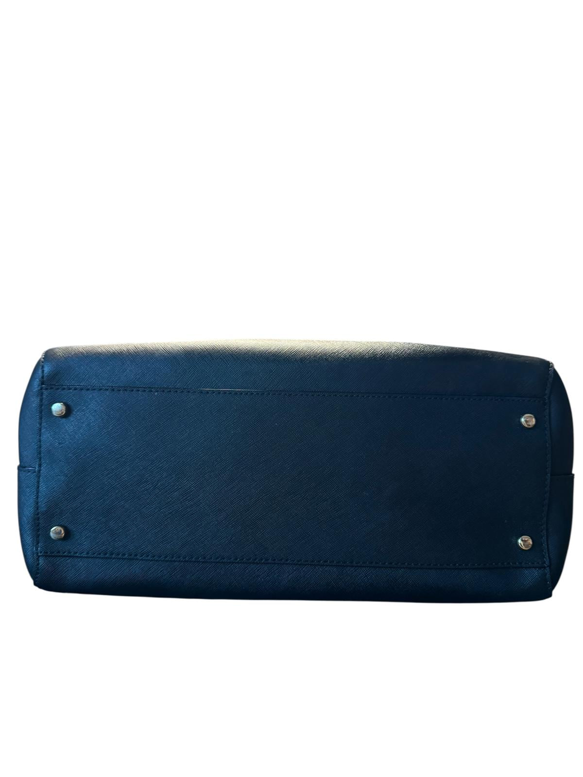 Kate Spade Black Leather Tote Bag with Blue Accent Scarf