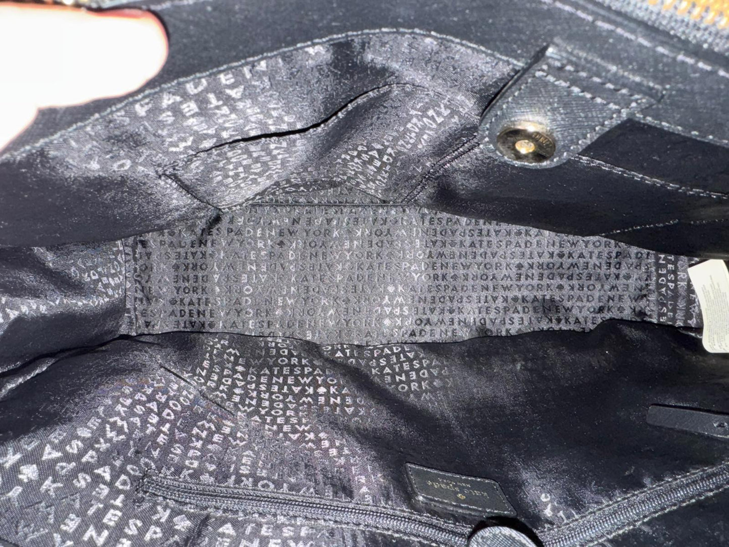 Kate Spade Black Leather Tote Bag with Blue Accent Scarf