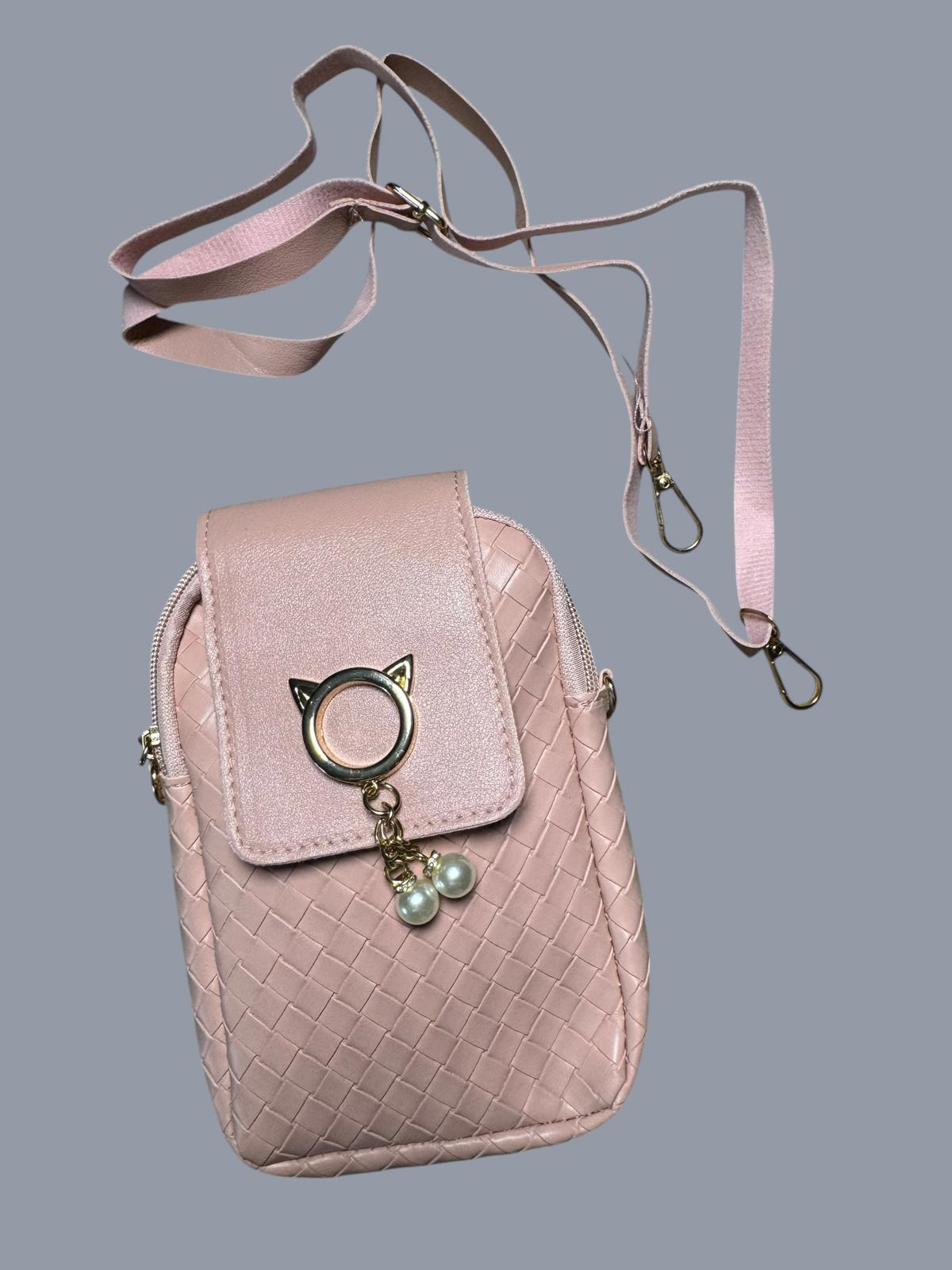 Pink Crossbody Phone Bag with Pearl Charm