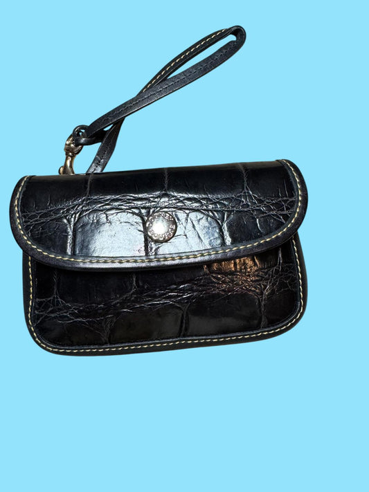 Dooney and Bourke Black Crocodile-Patterned Leather Wristlet
