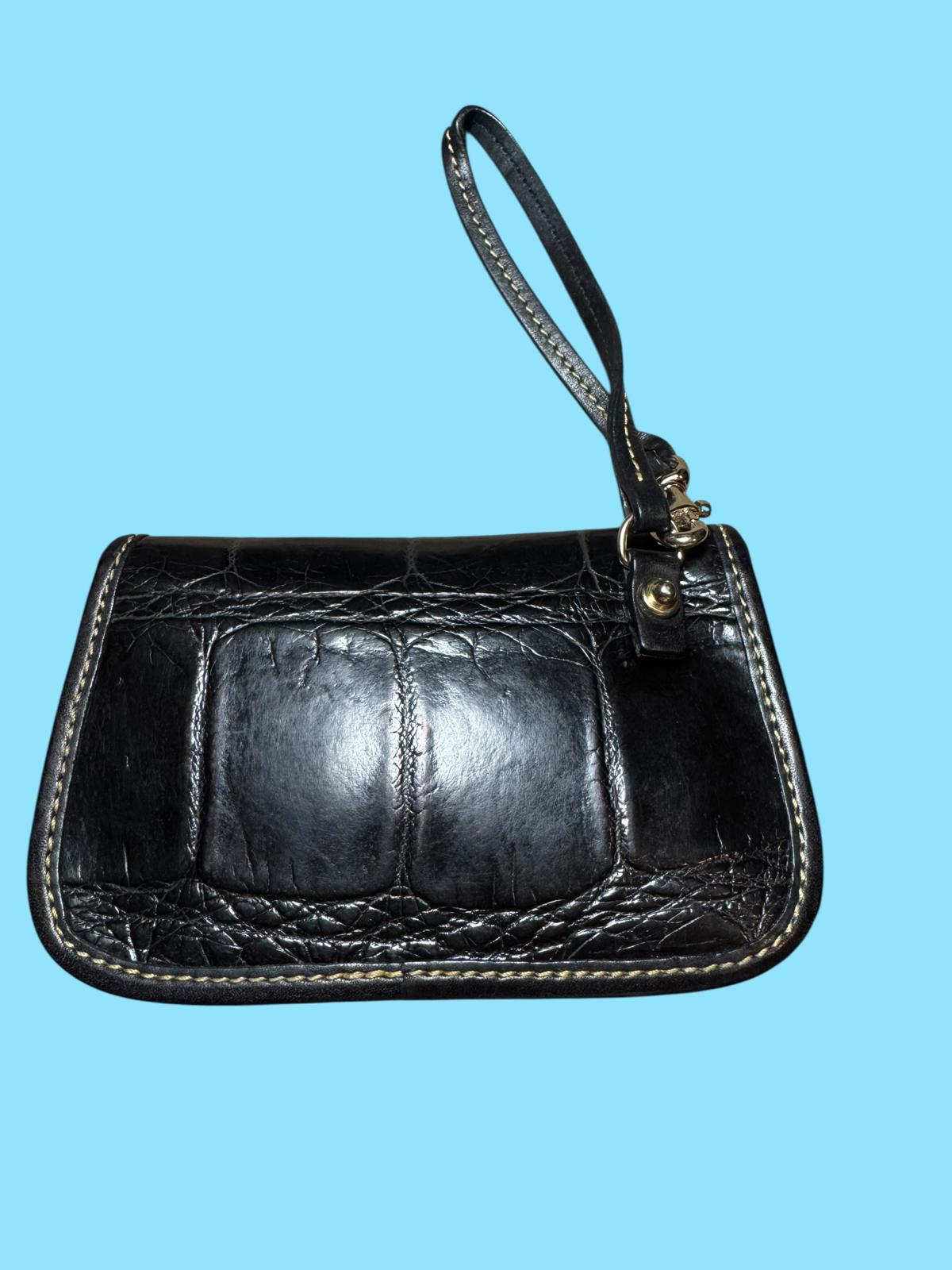 Dooney and Bourke Black Crocodile-Patterned Leather Wristlet