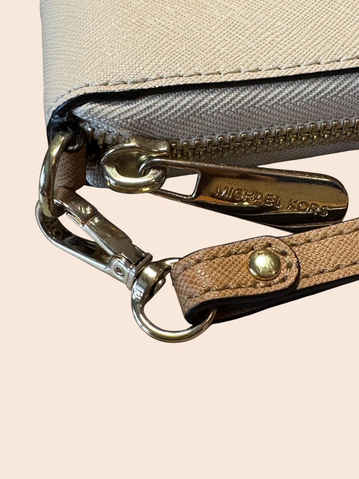 Michael Kors Wristlet Wallet in Beige and White
