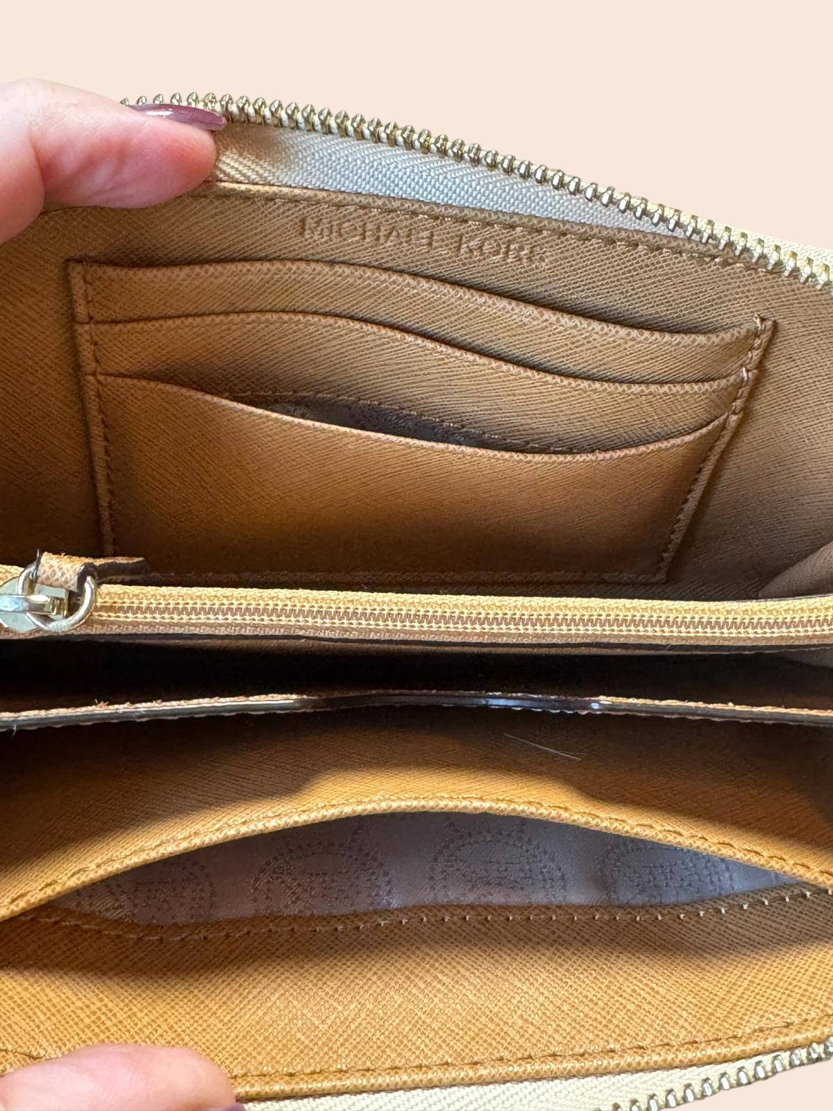 Michael Kors Wristlet Wallet in Beige and White