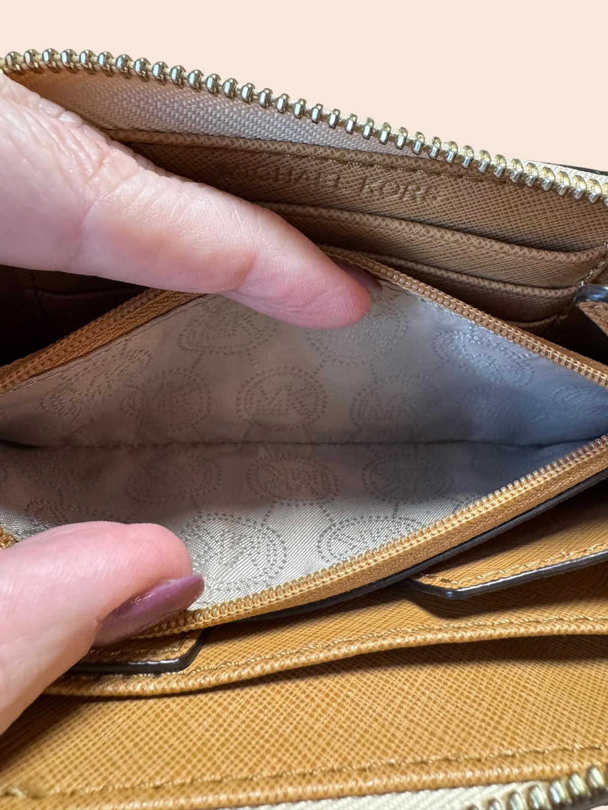 Michael Kors Wristlet Wallet in Beige and White