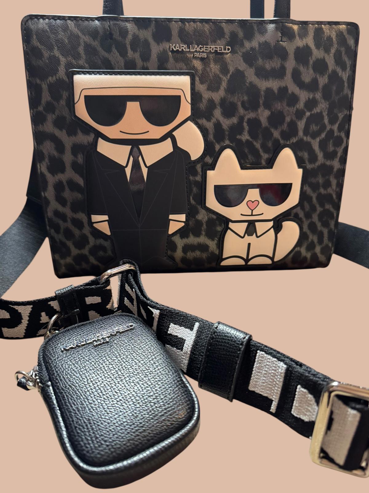 Karl Lagerfeld Leopard Print Tote Bag with Cartoon Design