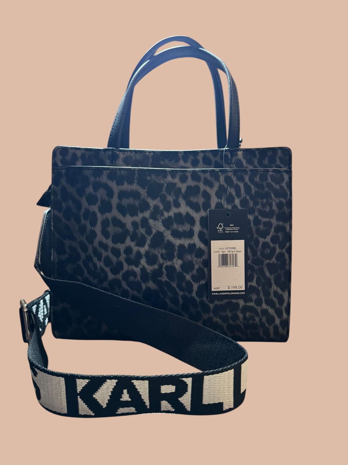 Karl Lagerfeld Leopard Print Tote Bag with Cartoon Design