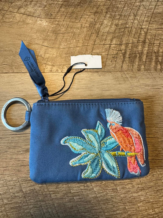 Vera Bradley Blue Embroidered Bird Keychain Wallet NWT