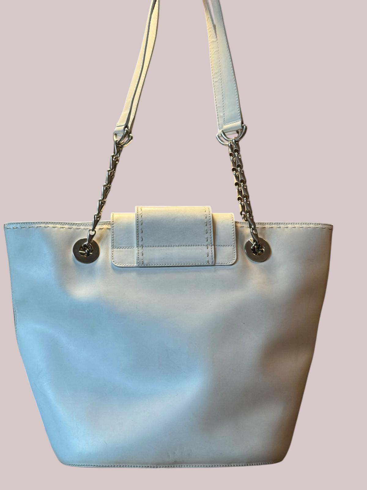 Authentic Vintage Céline White Leather Tote Bag