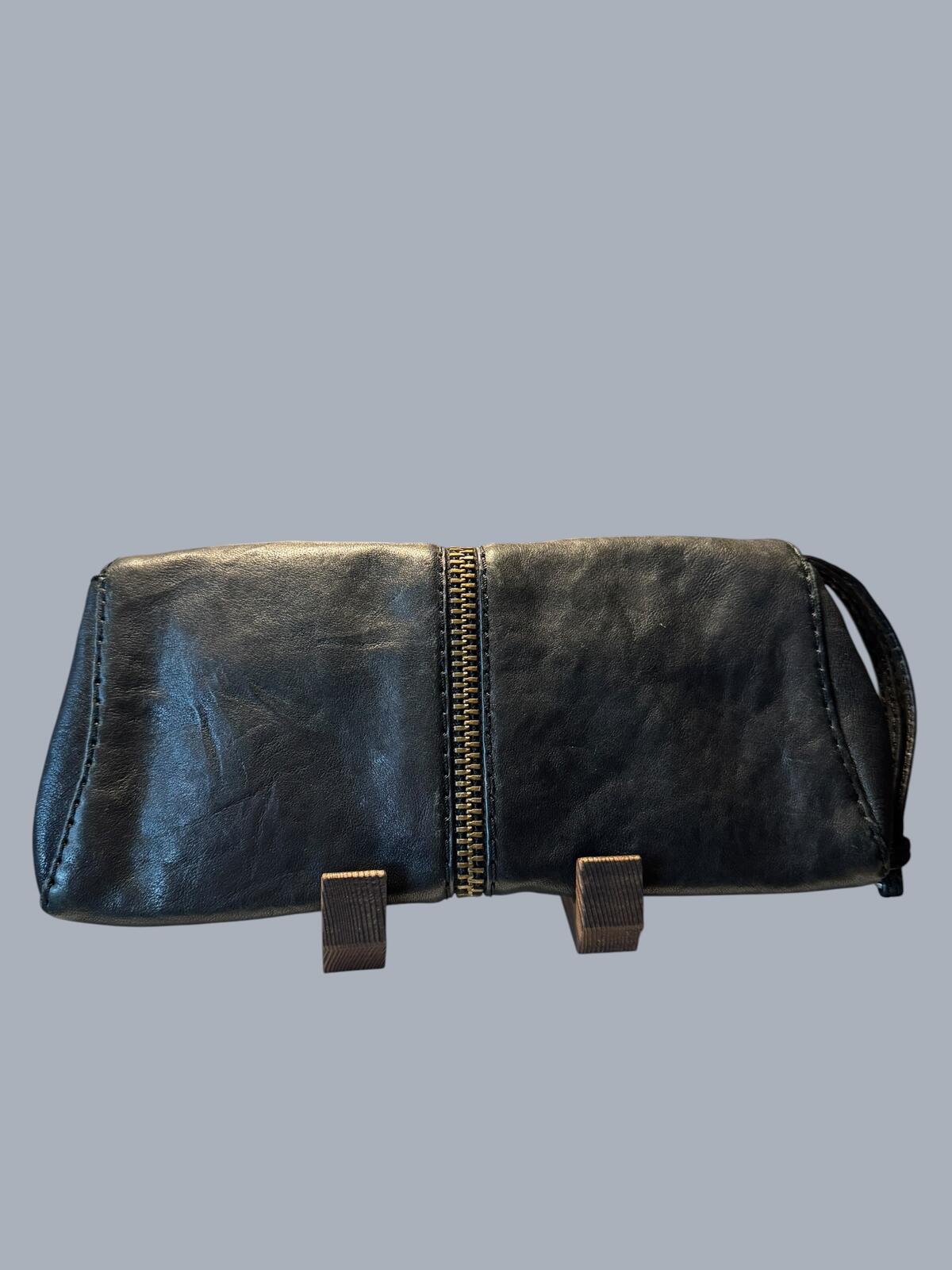 Kooba Black Lambskin Leather Ruched Zip Foldover Clutch NWT