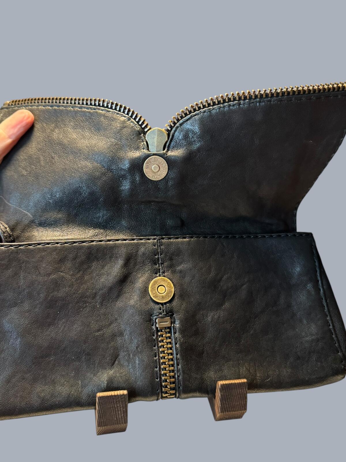 Kooba Black Lambskin Leather Ruched Zip Foldover Clutch NWT