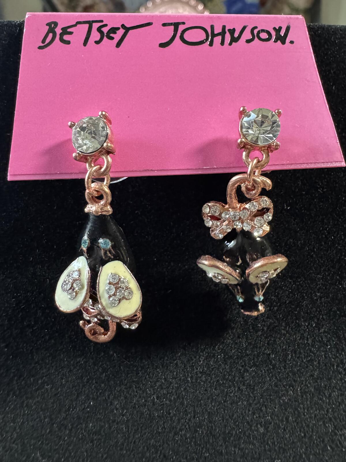 Betsey Johnson Black Mouse and Bow Rhinestone Drop Earrings